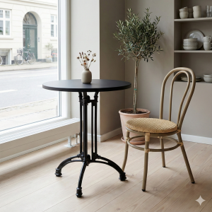Svart rund bordsskiva