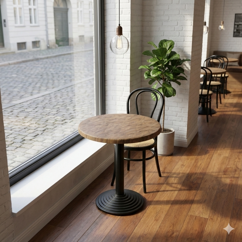 Ljus parkett bordsskiva rund