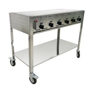 Gasolgrill 6 brännare m/galler 30-37mb - Komplett stativ med hjul