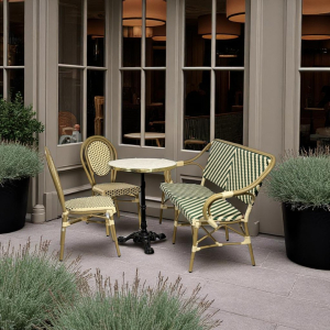Cafépaket Paris med bänk och 2 stolar grön-beige