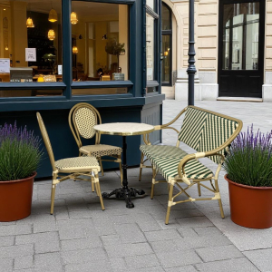Cafépaket Paris med bänk och 2 stolar grön-beige