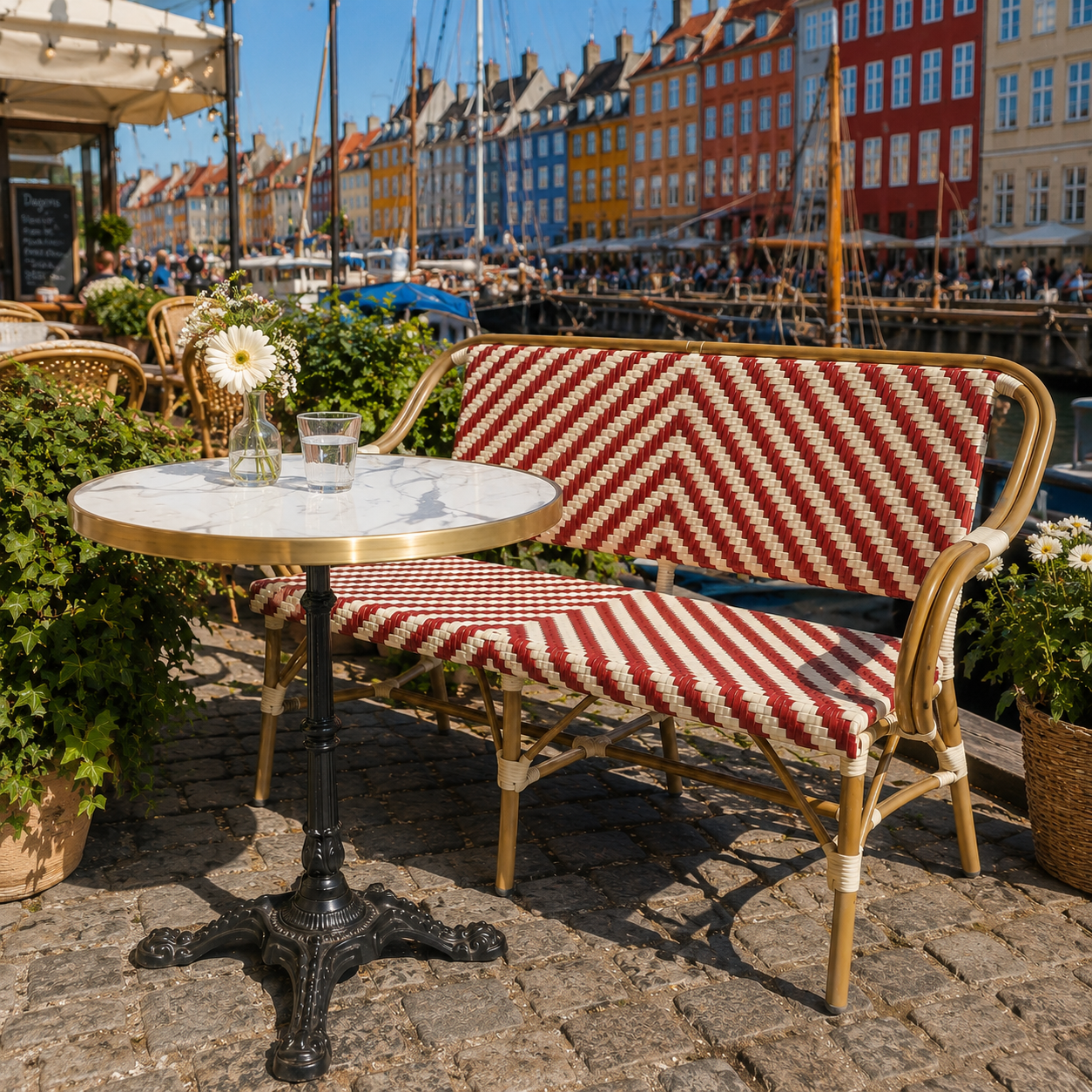 Cafépaket Paris med bänk röd-beige