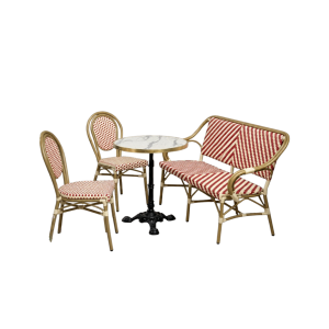 Cafépaket Paris med bänk och 2 stolar röd-beige