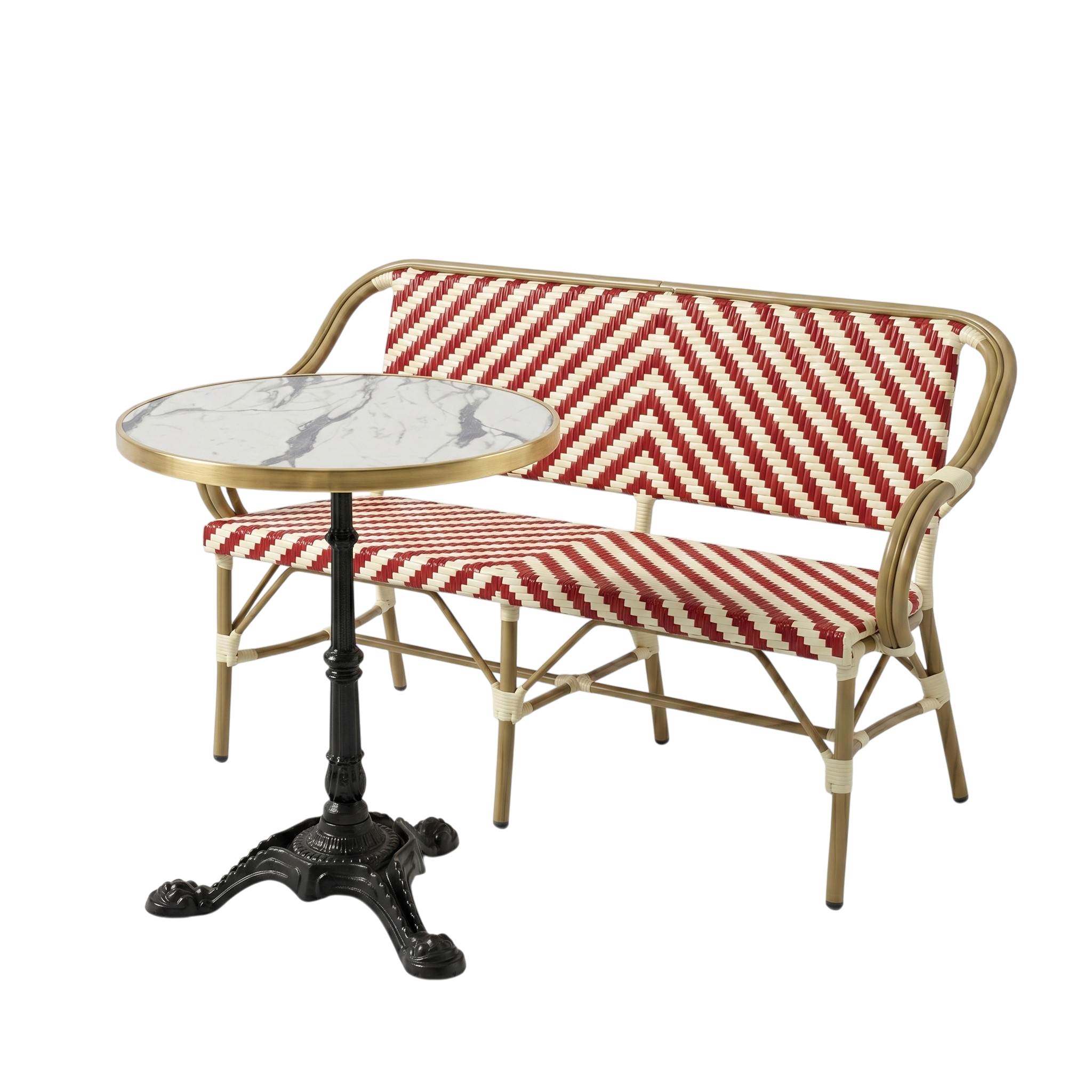 Cafépaket Paris med bänk röd-beige