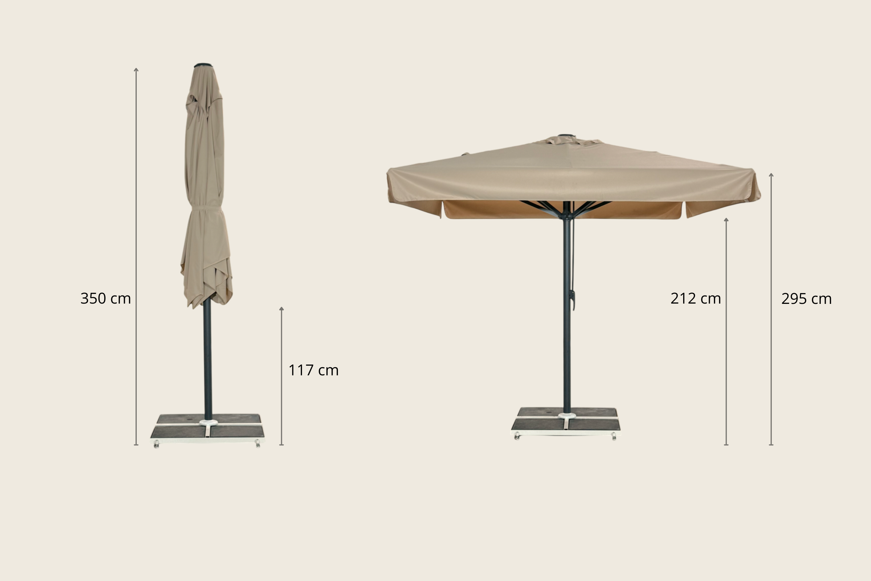 Jätteparasol 3x3m komplett m/fris - Grått stativ