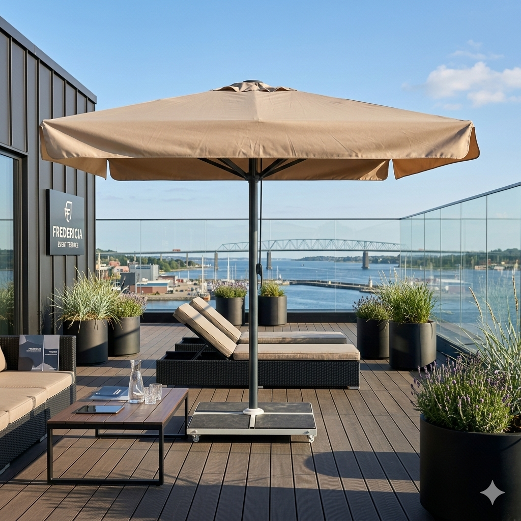 Jätteparasol 5x5m komplett m/fris - Grått stativ
