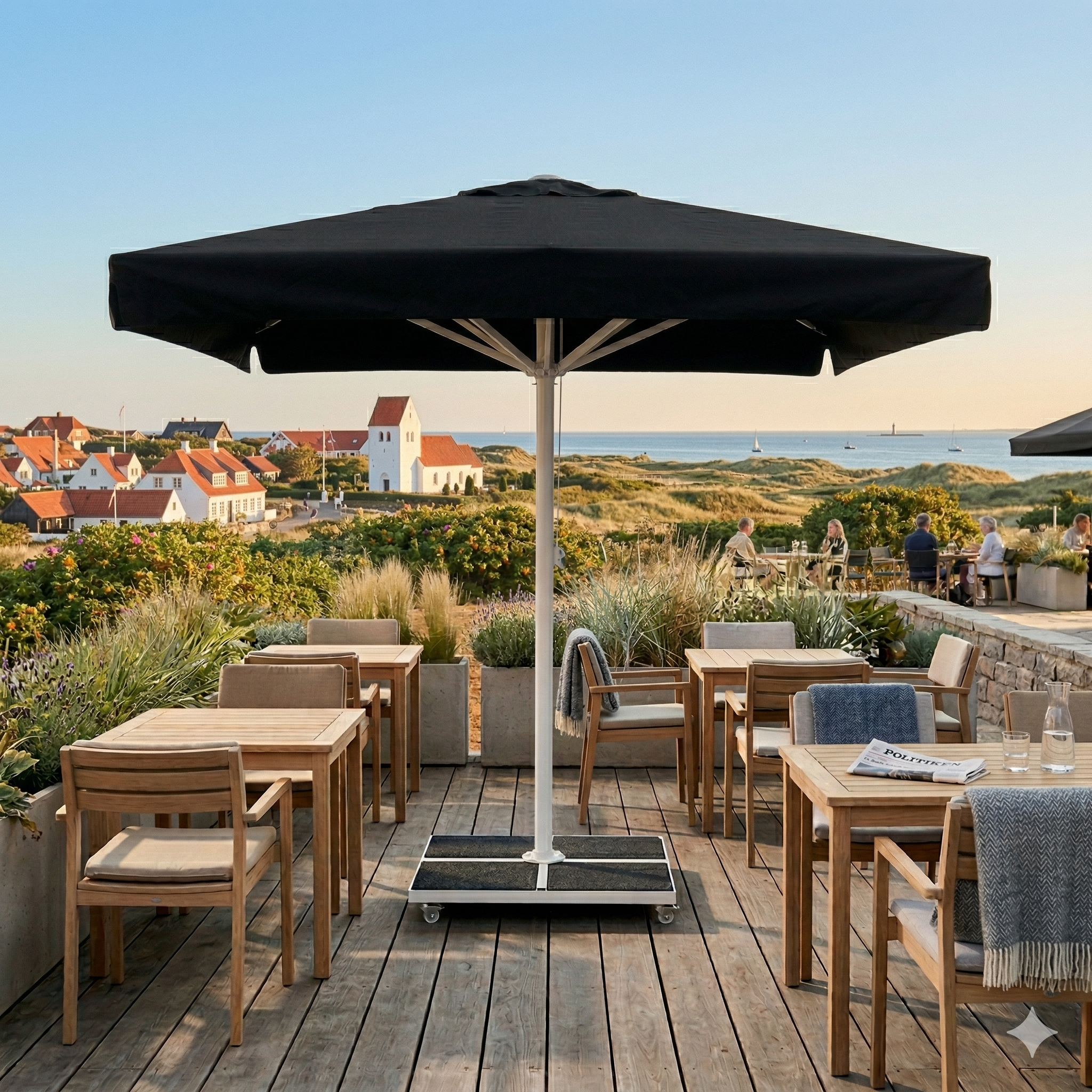 Jätteparasol 3x3m komplett m/fris - Vitt stativ