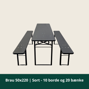 Brau 50x220 | Svart – 10 bord och 20 bänkar