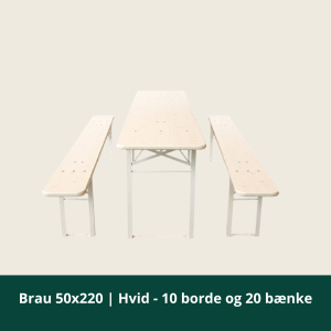Brau 50x220 | Vit – 10 bord och 20 bänkar