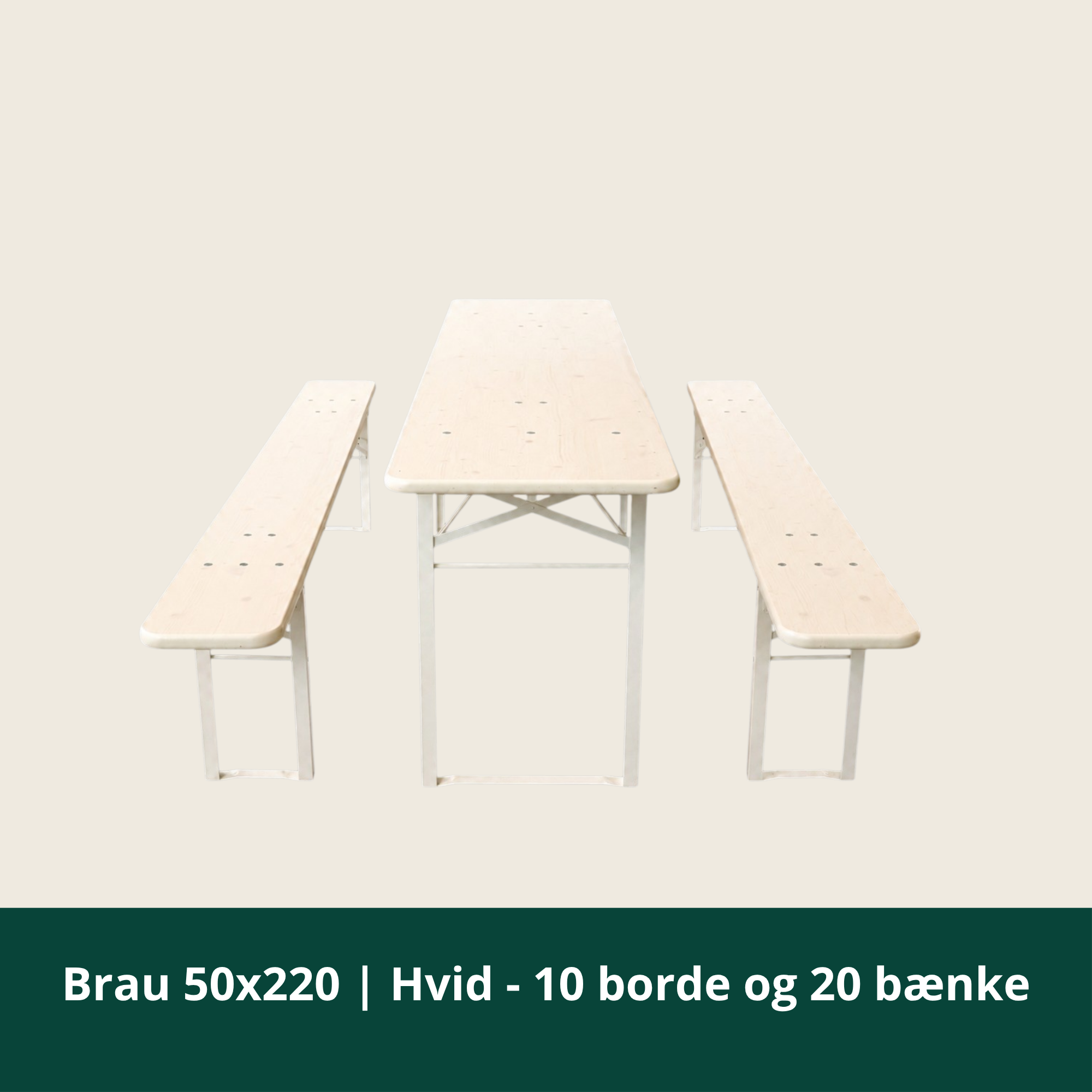 Brau 50x220 | Vit – 10 bord och 20 bänkar
