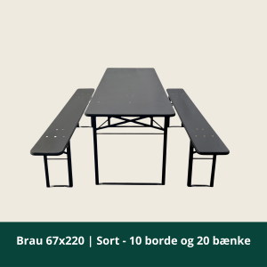 Brau 67x220 | Svart – 10 bord och 20 bänkar