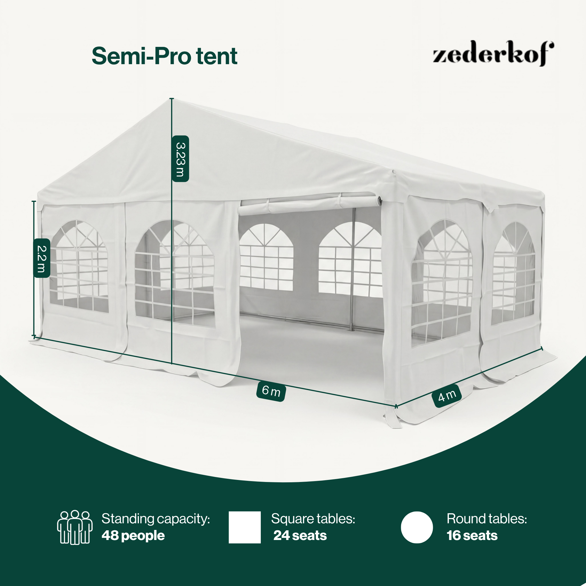 Startflagga Tent for Events 6x4m inkl. sidor, tak och gavel